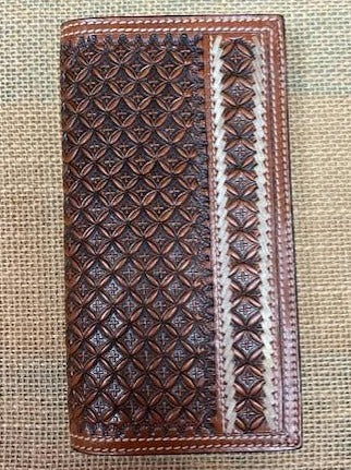 Men's Checkbook Wallet with Leather Tooling  - H70 - Blair's Western Wear - Marble Falls, TX