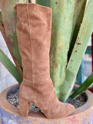 Ladies Tall Suede Boot in Honey w/ Round Toe 3 1/2" Heel & 14" Top - BKNJ02V8FB - Blair's Western Wear Marble Falls, TX 