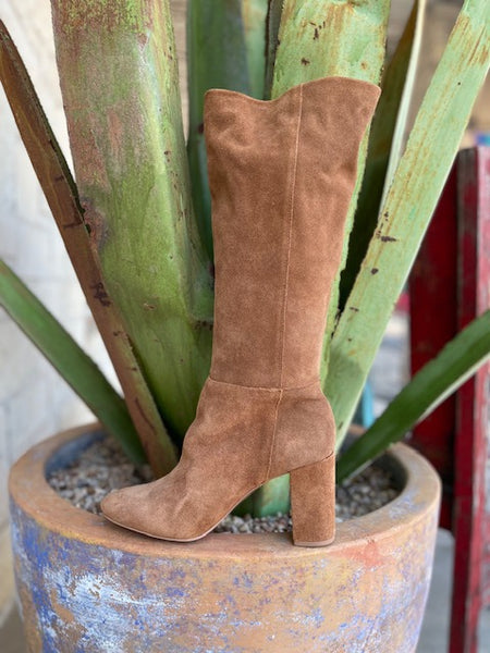 Ladies Tall Suede Boot in Honey w/ Round Toe 3 1/2" Heel & 14" Top - BKNJ02V8FB - Blair's Western Wear Marble Falls, TX