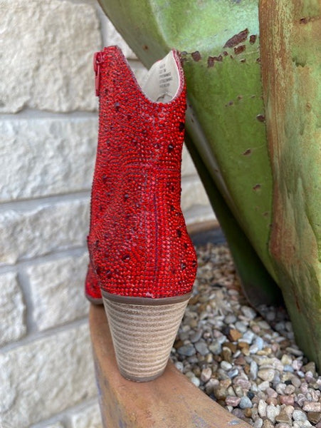 Ladies Red Jewled Bootie w/ Side Zipper - HARLOW.R - Blair's Western Wear Marble Falls, TX