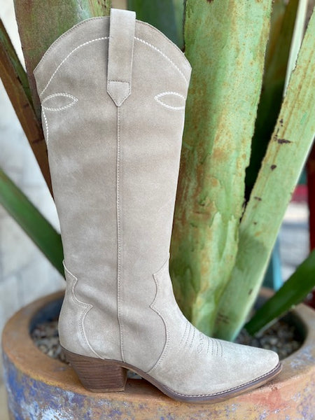 Ladies Tall Suede Boots in Tan w/ Tan Embroidery - ALGLSNAX12E - Blair's Western Wear Marble Falls, TX 