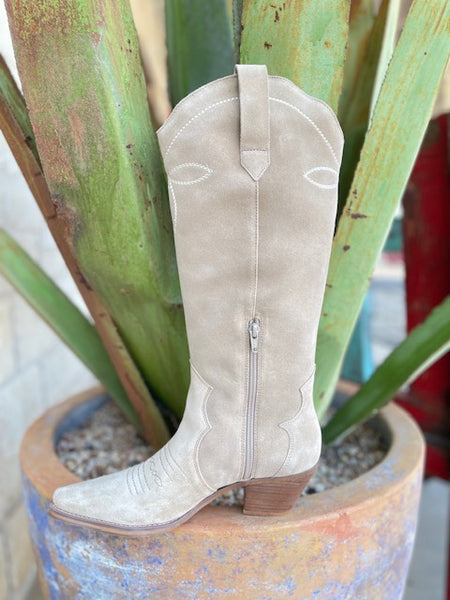 Ladies Tall Suede Boots in Tan w/ Tan Embroidery - ALGLSNAX12E - Blair's Western Wear Marble Falls, TX