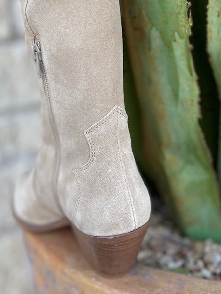 Ladies Tall Suede Boots in Tan w/ Tan Embroidery - ALGLSNAX12E - Blair's Western Wear Marble Falls, TX