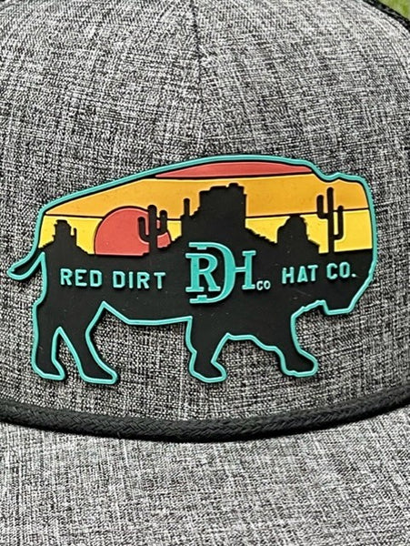 Men's Red Dirt Logo Cap w/ Rubber Buffalo & Logo Patch in Heathered Grey/Black - RDHC286 - Blair's Western Wear Marble Falls, TX