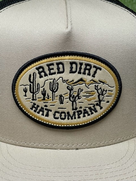 Men's Red Dirt Logo Cap in Tan/Black w/ Embroidered Patch of Logo & Desert Scene - RDHC317 - Blair's Western Wear Marble Falls, TX