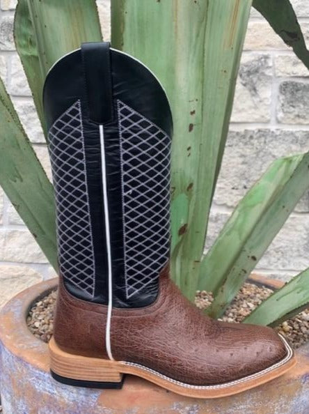 Men's Anderson Bean Horsepower Brown & Black Ostrich Boot - Blair's Western Wear Marble Falls,TX