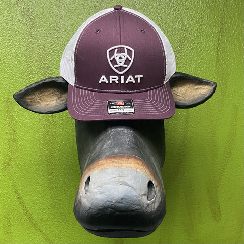 Men's Ariat Logo Cap in White/Maroon - A300012609 - Blair's Western Wear Marble Falls, TX 