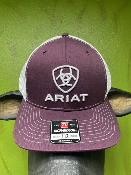 Men's Ariat Logo Cap in White/Maroon - A300012609 - Blair's Western Wear Marble Falls, TX