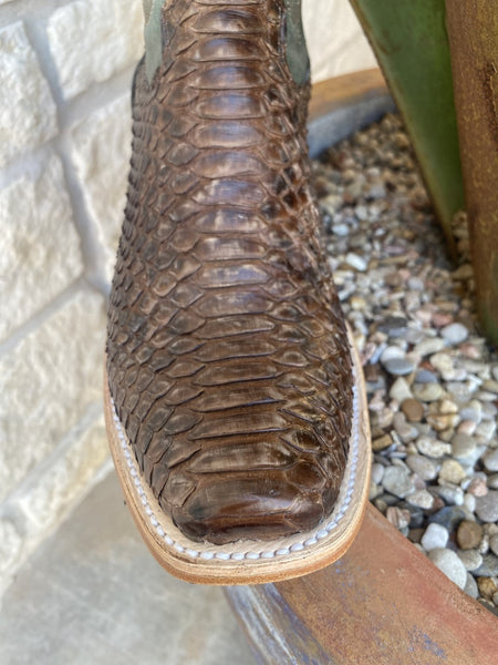 Men's Western Corral Boot w/ Pale Hunter Green Shaft & Brown Python Vamp - A4287 - Blair's Western Wear Marble Falls, TX