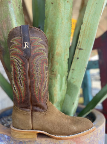 Men's Western R. Watson Boot in Brown/Green/Red/Yellow W/ Ruff-Out Cowhide - RW8206-1 - Blair's Western Wear Marble Falls, TX