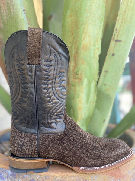 Men's Western Ariat Boot in Brown Hippo Print Suede Leather and Dark Brown Top - 10042407 - Blair's Western Wear Marble Falls, TX