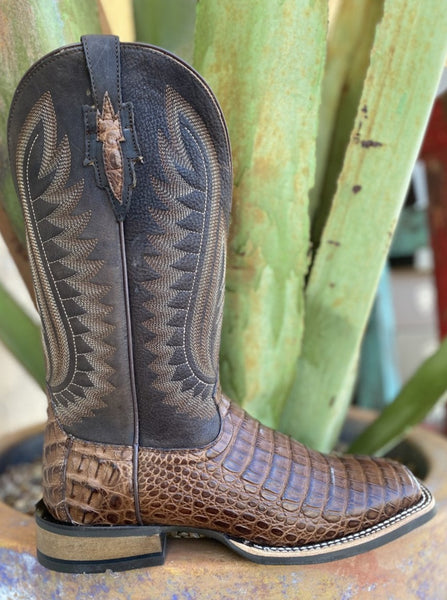 Men's Western Ariat Boot in Brown Caiman Belly and Full Grain Leather - 10034030 - Blair's Western Wear Marble Falls, TX