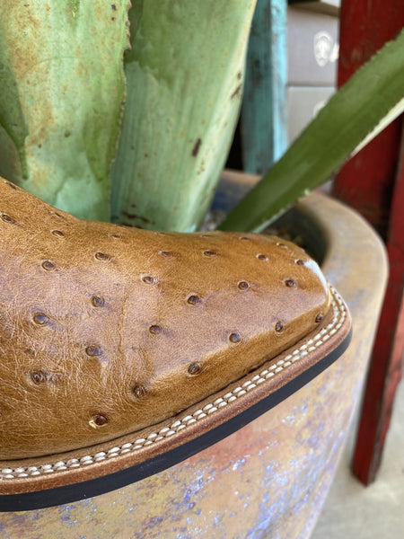 Men's Western Boot in Tan/Yellow Ostrich & Brown Full Grain Leather - 10040281 - Blair's Western Wear Marble Falls, TX