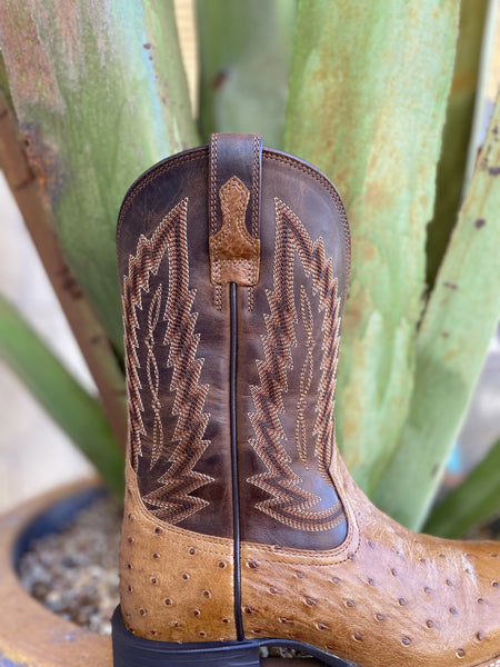 Men's Western Boot in Tan/Yellow Ostrich & Brown Full Grain Leather - 10040281 - Blair's Western Wear Marble Falls, TX