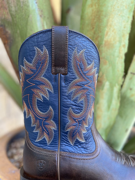 Men's Western Ariat Boot in Blue & Chocolate W/ Round Toe - 10038366 - Blair's Western Wear Marble Falls, TX