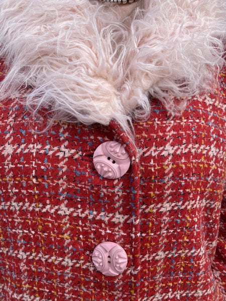 Ladies Ivy Jane Jacket in Pink & Red with Buttons & Fuzzy Collar - 130169 - Blair's Western Wear Marble Falls, TX
