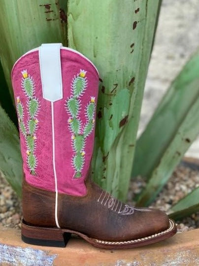 Girls Brown & Pink Cactus Cowgirl Roper Boots - MK9132 - Blair's Western Wear Marble Falls, TX