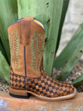 Kids Western Brown & Tan Checkered Roper - HPK7068 - Blair's Western Wear Marble Falls, TX