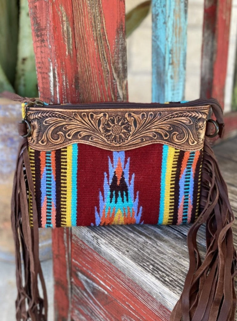 Women's Woven Aztec & Tooled Leather Western Purse - ADBGZ184E - Blair's Western Wear Marble Falls, TX 
