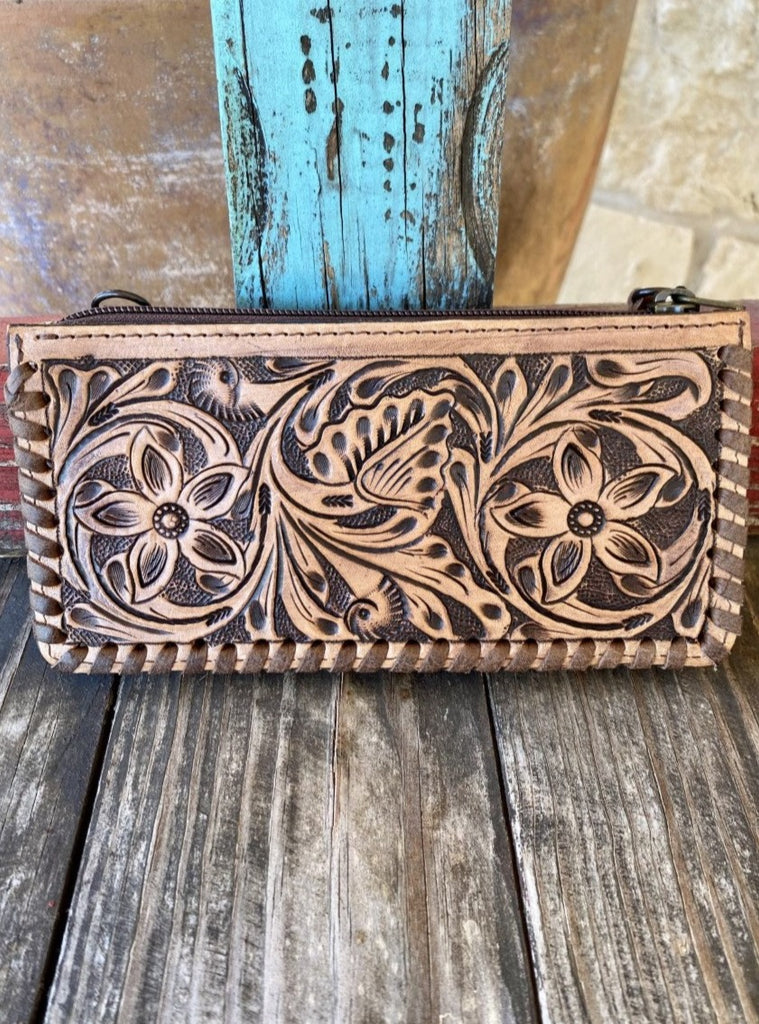Women's Tooled Leather Clutch/Wallet Purse 