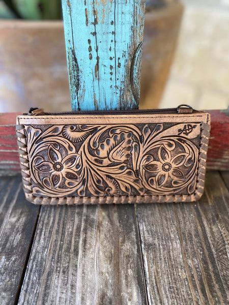 Women's Tooled Leather Clutch/Wallet Purse
