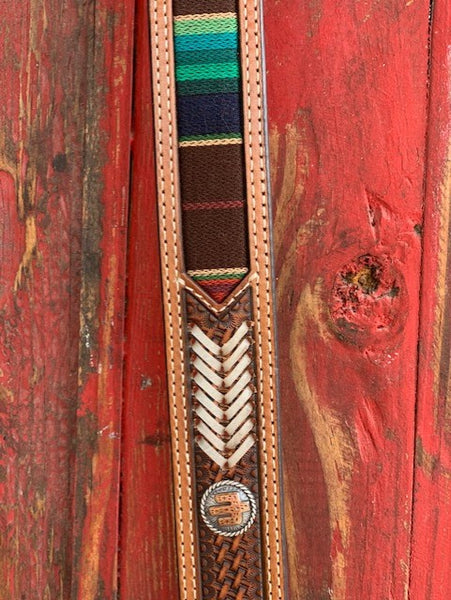 Men's Tooled Leather Belt with Serape Inlay & Cactus Concho - N210002897 - Blair's Western Wear Marble Falls, TX