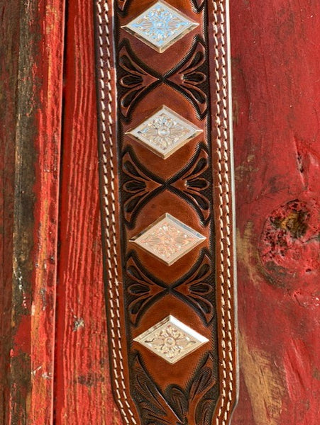 Men's Western Brown Tool Leather Belt with Diamond Conchos - 1605 - Blair's Western Wear Marble Falls, TX