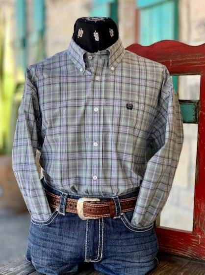 Men's Cinch Western Mint & Black Plaid Dress Shirt - MTW1105182 - Blair's Western Wear Marble Falls, TX