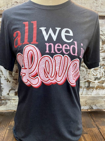 Ladies Graphic T-Shirt "All We Need Is Love" in Grey/Red/White/Pink - NEEDLOVE - Blair's Western Wear Marble Falls, TX - Blair's Western Wear Marble Falls, TX 