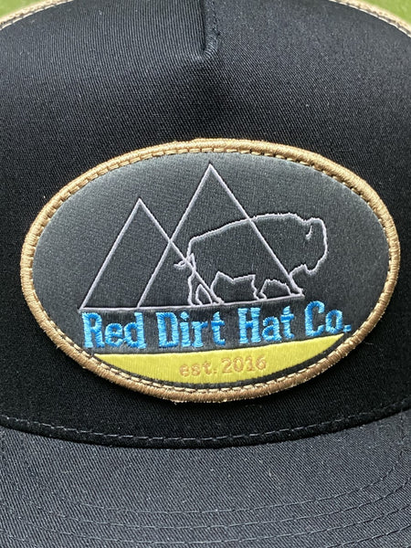 Men's Red Dirt Logo Cap in Tan/Black/Green/Blue w/ Buffalo Patch - RDHC318 - Blair's Western Wear Marble Falls, TX