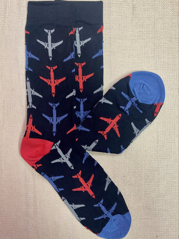 Men's Bamboo Socks With Airplanes in Black/Grey/Red - MBN1927 - Blair's Western Wear Marble Falls, TX 
