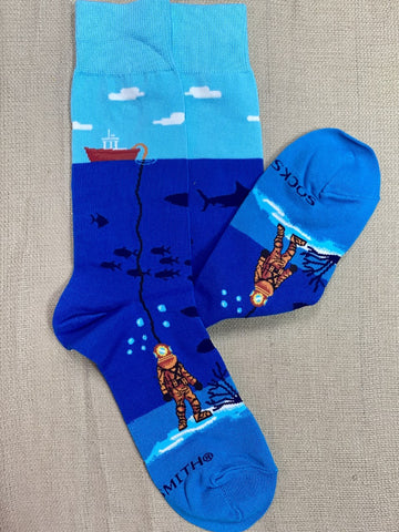 Men's Deep Sea Diver Socks in Blue/Orange - MNC2914 - Blair's Western Wear Marble Falls, TX 