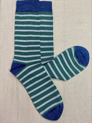 Men's Bamboo Socks in Green/Blue/Grey Sailor Stripes - MBC324 - Blair's Western Wear Marble Falls, TX 