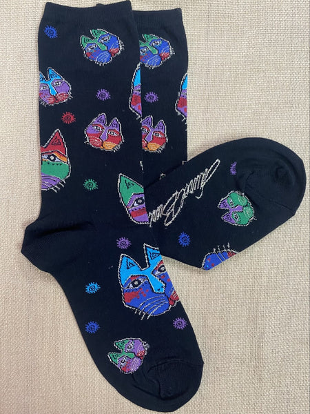 Ladies Cat Head Socks in Black/Multi Colored - WNC2176 - Blair's Western Wear Marble Falls, TX 