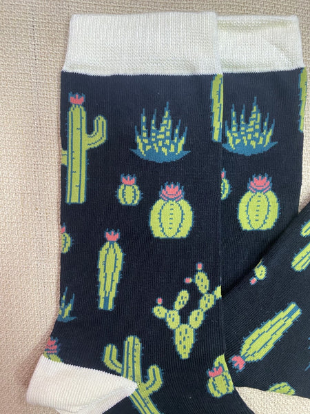 Ladies Bamboo Socks in Black/Gree/Ivory W/ Cactus Pictures - WBN1911BLK - Blair's Western Wear Marble Falls, TX