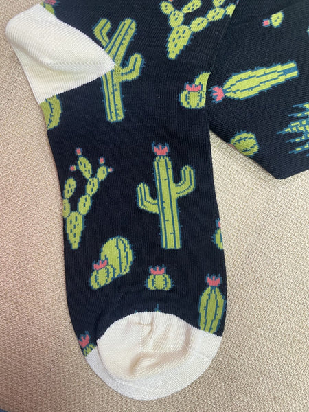 Ladies Bamboo Socks in Black/Gree/Ivory W/ Cactus Pictures - WBN1911BLK - Blair's Western Wear Marble Falls, TX