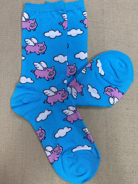 Ladies "When Pigs Fly" Socks in Blue/Pink/White - SSW1355 - Blair's Western Wear Marble Falls, TX 