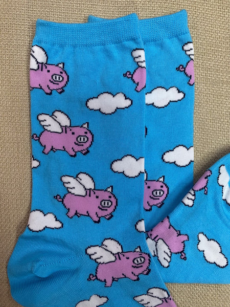 Ladies "When Pigs Fly" Socks in Blue/Pink/White - SSW1355 - Blair's Western Wear Marble Falls, TX