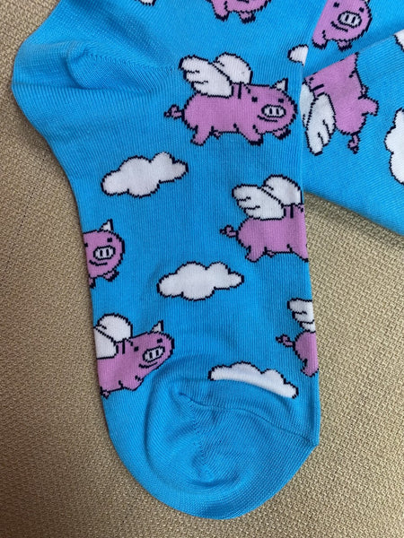 Ladies "When Pigs Fly" Socks in Blue/Pink/White - SSW1355 - Blair's Western Wear Marble Falls, TX