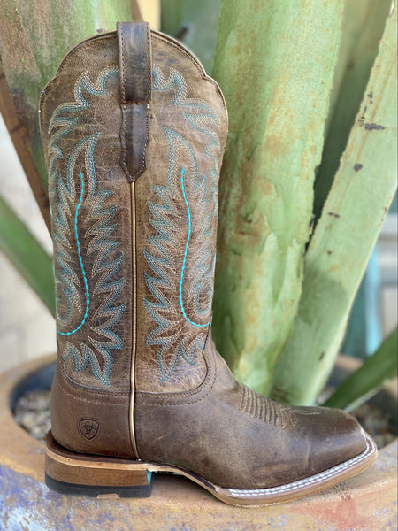Ladies Ariat Western Boot in Brown/Teal with Square Toe - 10042423 - Blair's Western Wear Marble Falls, TX 