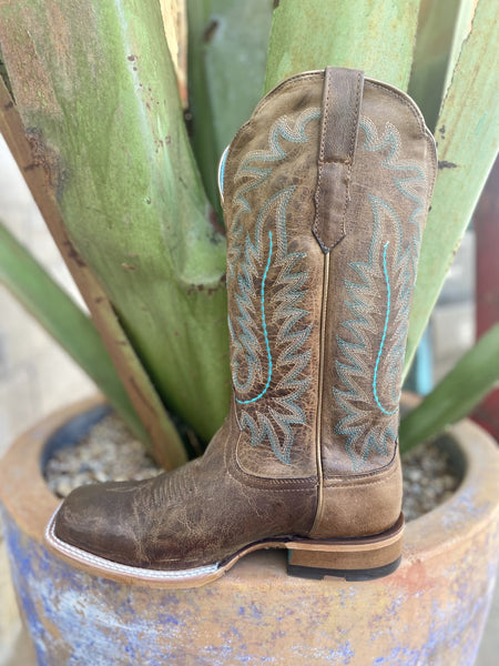 Ladies Ariat Western Boot in Brown/Teal with Square Toe - 10042423 - Blair's Western Wear Marble Falls, TX
