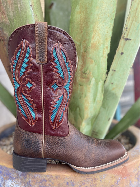 Ladies Ariat Square Toe Boot in Wine/Turquoise/Brown W/ Vent-Tek Technology - 10040410 - Blair's Western Wear Marble Falls, TX 