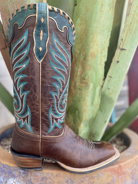 Ariat Women's Boot in Brown/Teal/Gold with Square Toe - 10040371 - Blair's Western Wear Marble Falls, TX 