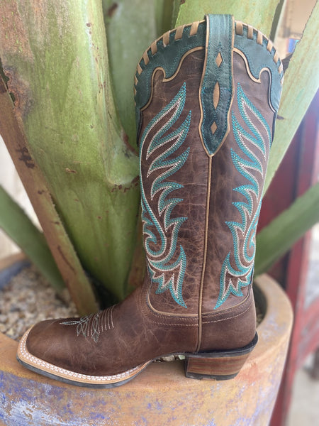 Ariat Women's Boot in Brown/Teal/Gold with Square Toe - 10040371 - Blair's Western Wear Marble Falls, TX