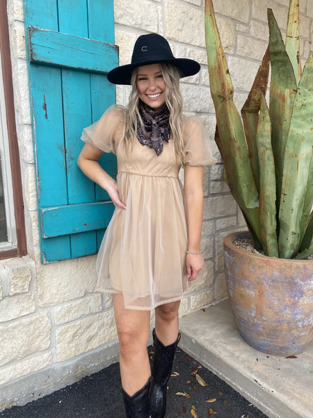 Ladies Babydoll Dress in Tan Tulle - CDO2455T - Blair's Western Wear Marble Falls, TX 