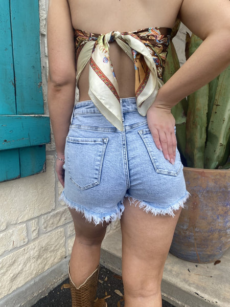 Ladies Light Wash Shorts w/ Frayed Edges and Glitter Sides - RDS6081 - Blair's Western Wear Marble Falls, TX