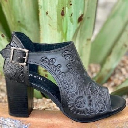 Roper Black Tooled Leather Ladies Sandal - 9219462673 - Blair's Western Wear - Marble Falls, TX