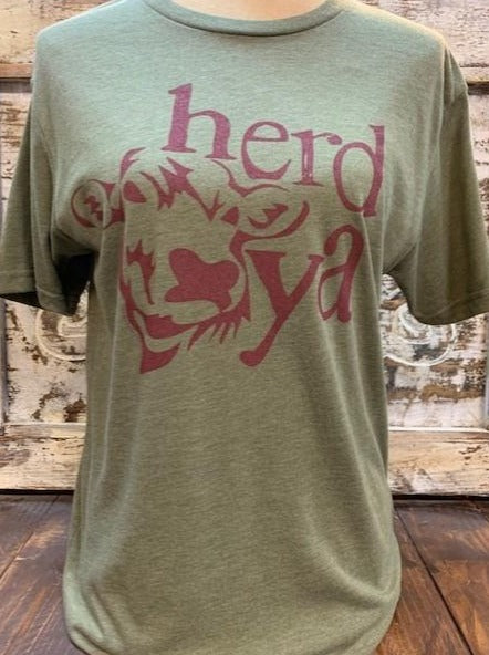 Ladies Western Cowgirl T-shirt Herd Ya Olive 