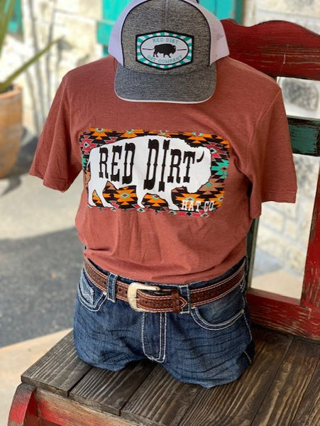 Red Dirt Hat Co Tshirt with aztec buffalo design