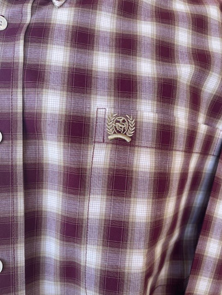 Men's Cinch Plum/Tan Plaid Long Sleeve Button Up - MTW1105350 - Blair's Western Wear Marble Falls, TX